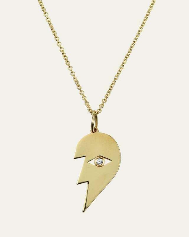 14k Split Heart Evil Eye Pendant Necklace, Left